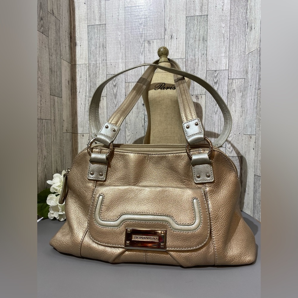 Tignanello Gold Leather Shoulder Bag